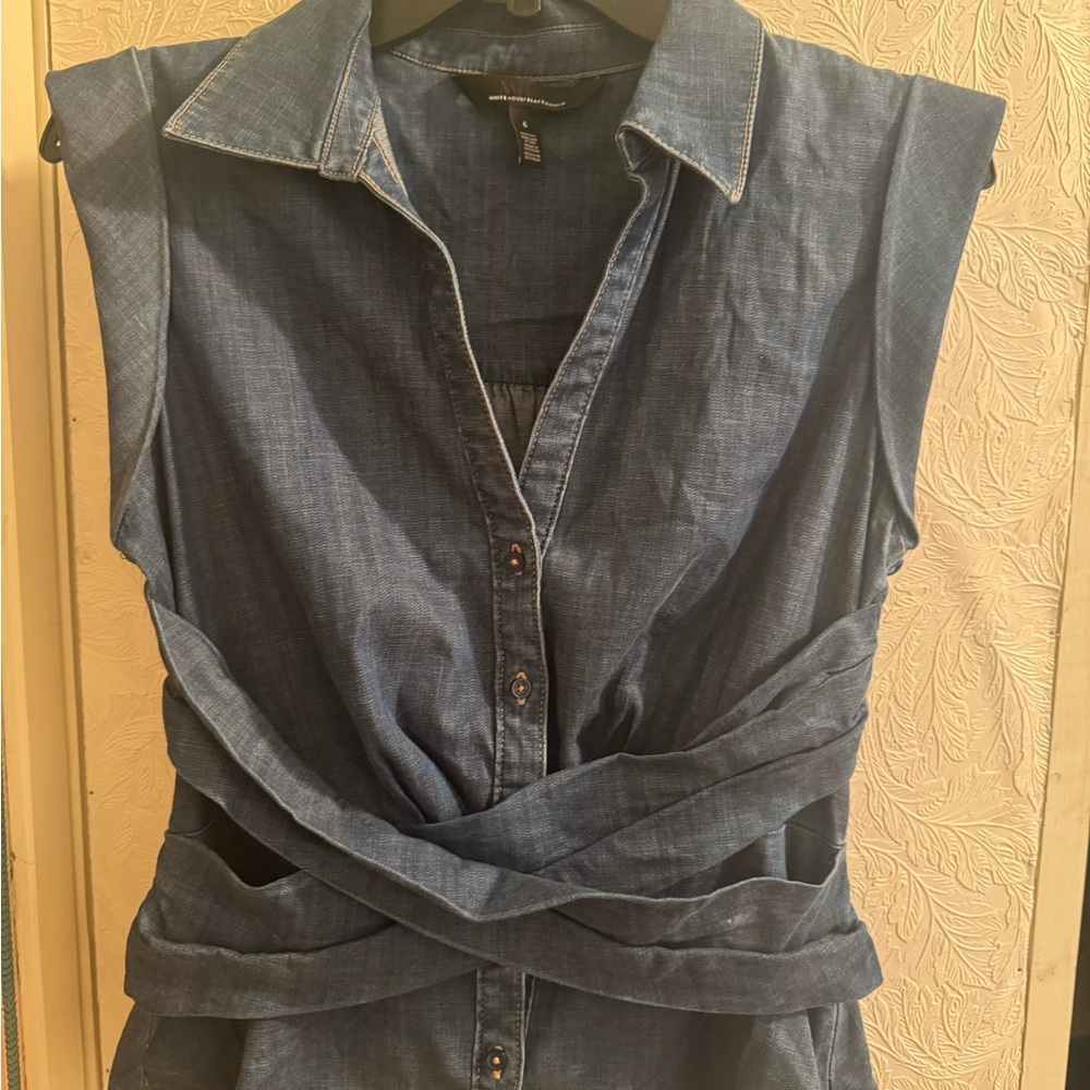 White House Black Market  Blue Denim Blouse Size 6
